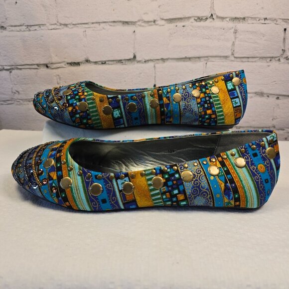 COREENA PRINT FLAT BY ASHRO PATTEREND WITH BEADS AND SEQUINS, NWOT WOMENS 12 - Picture 2 of 8